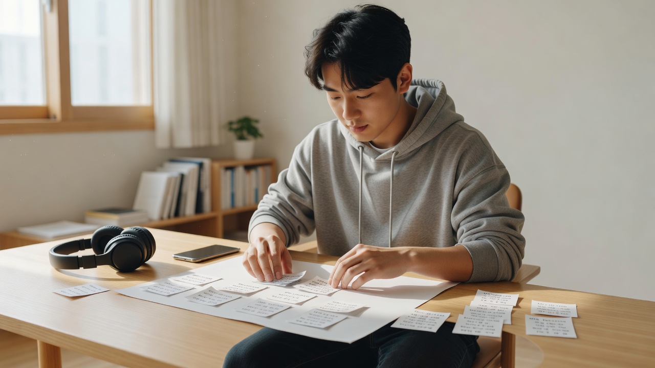 팬 후기 신곡 강점 정리를 위한 목차 정리 장면